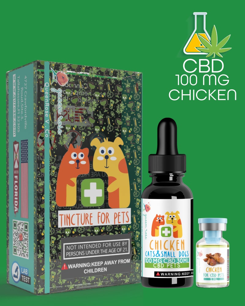 100 Mg CBD Tincture ( Cats & Small Dogs) Chicken for Pets ( 10  - 25 ) Lbs  30 Ml
