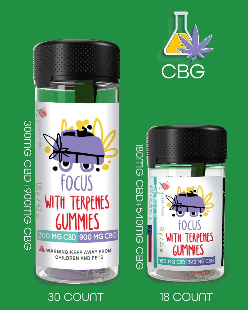 CBG + CBD  GUMMEIS With Live Resin 18 Count 25 OZ &  30 Count 42 OZ