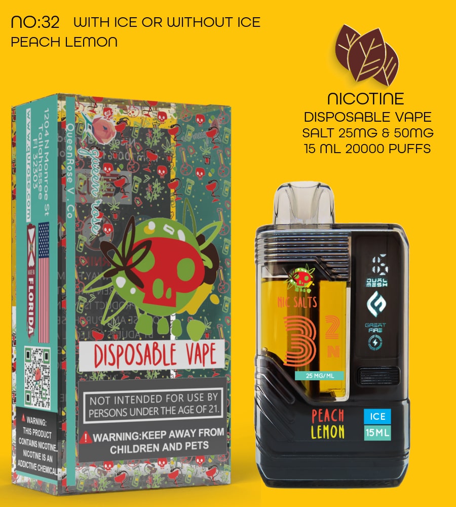 PEACH  LEMON 20000 PUFFS VAPE NICOTINE SALT WITH ICE OR WITHOUT ICE 15 ML NO:32