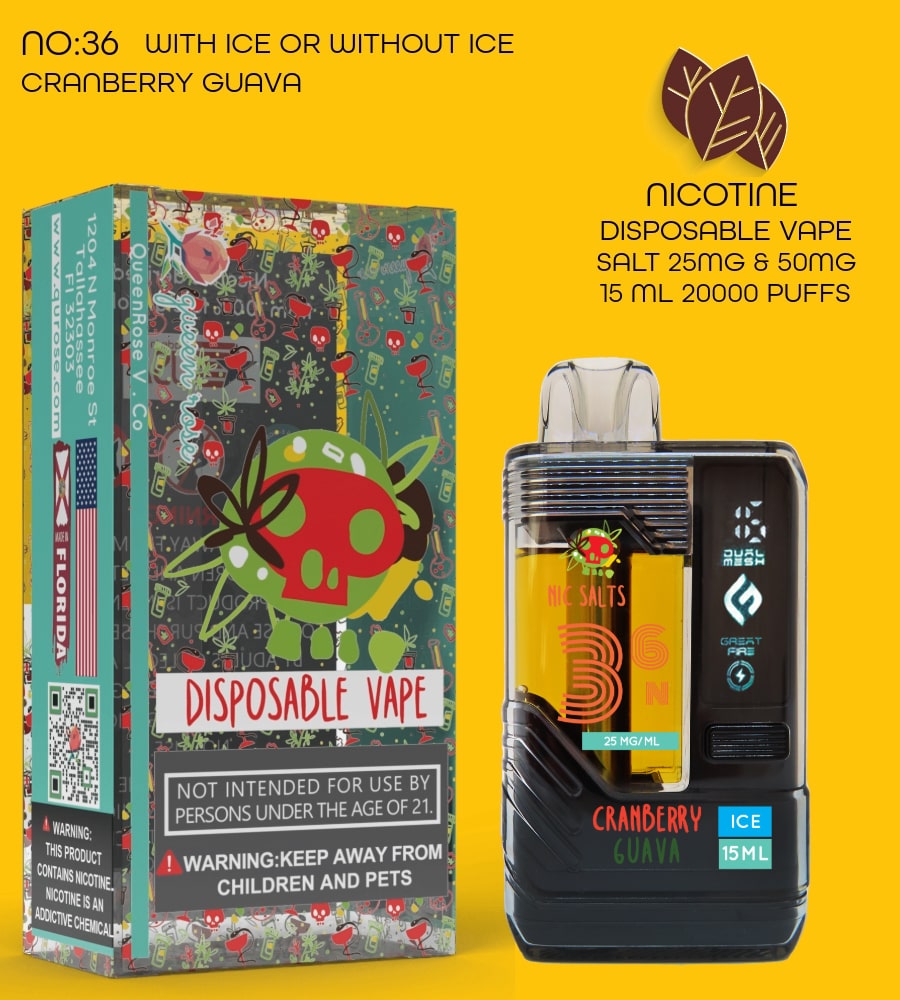 CRANBERRY GUAVA 20000 PUFFS VAPE NICOTINE SALT WITH ICE OR WITHOUT ICE 15 ML NO:36