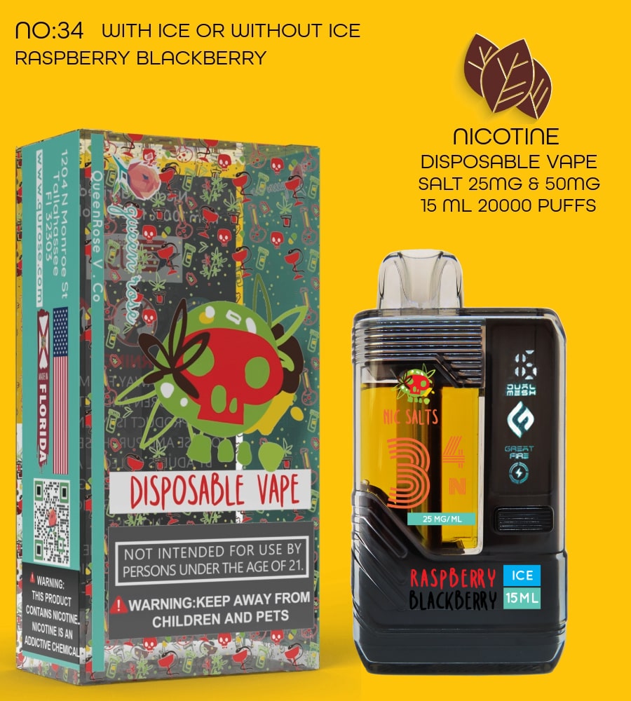 RASPBERRY BLACKBERRY 20000 PUFFS VAPE NICOTINE SALT WITH ICE OR WITHOUT ICE 15 ML NO:34