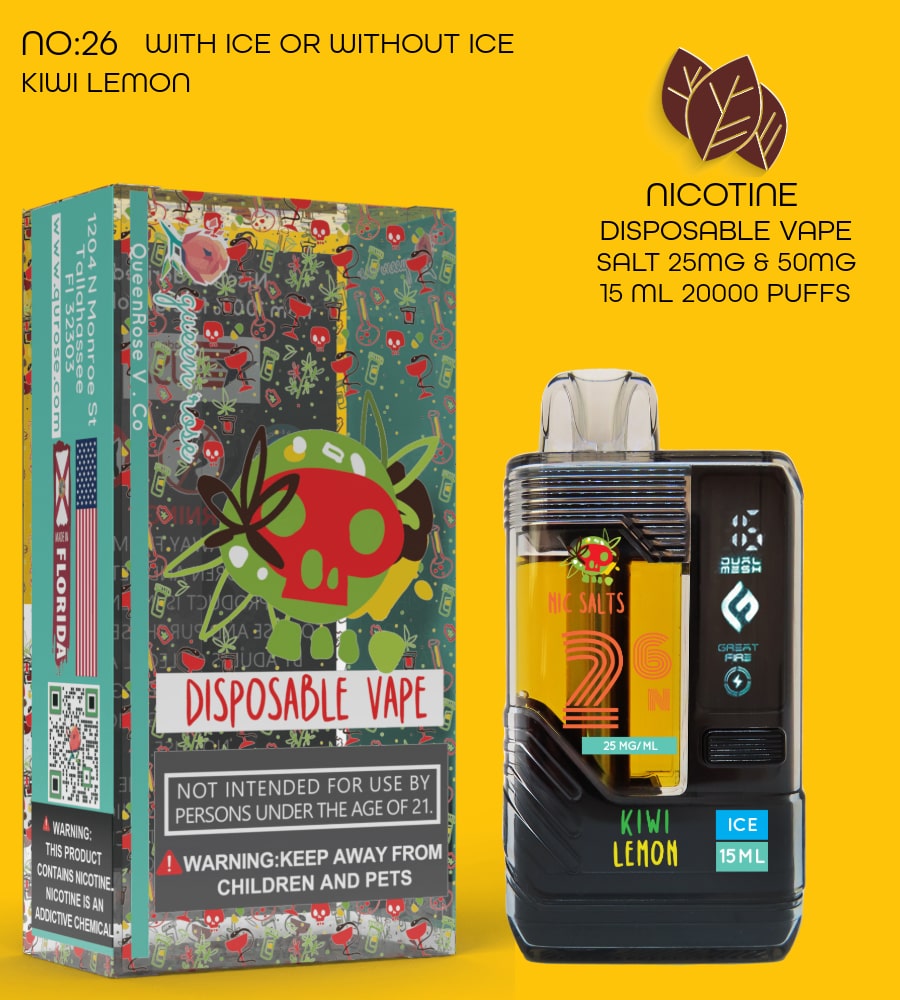 KIWI LEMON 20000 PUFFS VAPE NICOTINE SALT WITH ICE OR WITHOUT ICE 15 ML NO:26