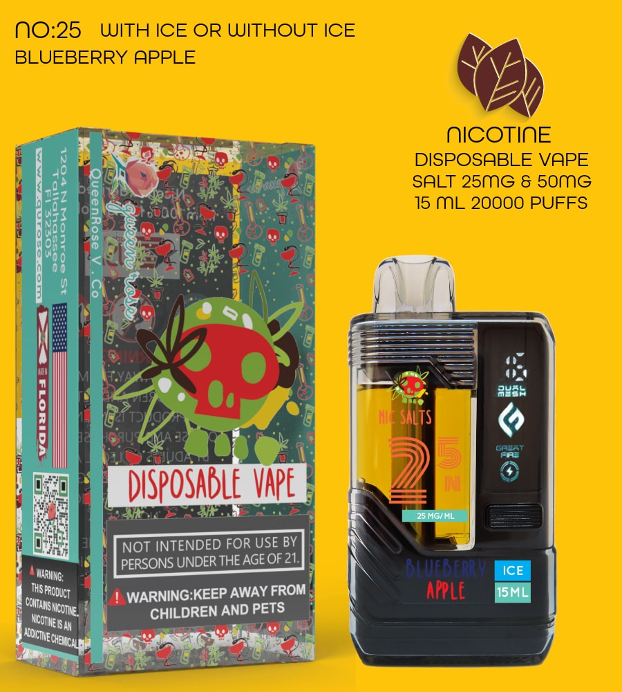 BLUEBERRY APPLE 20000 PUFFS VAPE NICOTINE SALT WITH ICE OR WITHOUT ICE 15 ML NO:25