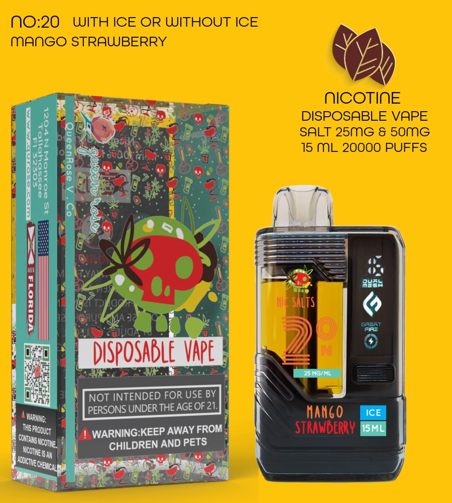 MANGO STRAWBERRY 20000 PUFFS VAPE NICOTINE SALT WITH ICE OR WITHOUT ICE 15 ML NO:20