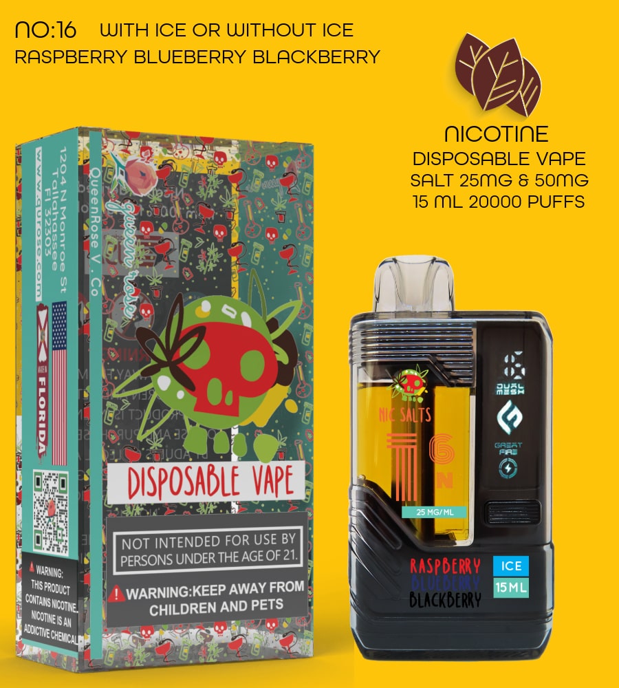 RASPBERRY BLUEBERRY BLACKBERRY 20000 PUFFS VAPE NICOTINE REGULAR WITH ICE OR WITHOUT ICE 15 ML NO:16