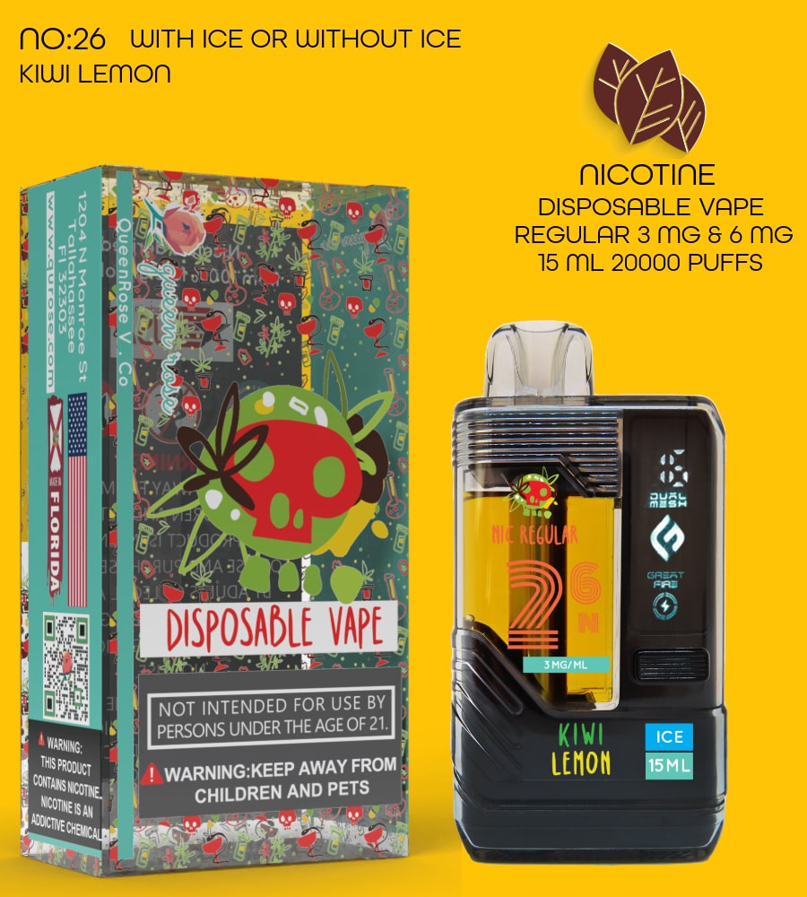 KIWI LEMON 20000 PUFFS VAPE NICOTINE REGULAR WITH ICE OR WITHOUT ICE 15 ML NO:26