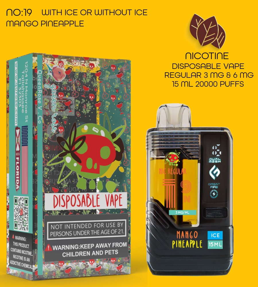 MANGO PINEAPPLE 20000 PUFFS VAPE NICOTINE REGULAR WITH ICE OR WITHOUT ICE 15 ML NO:19