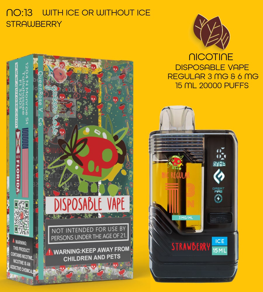 STRAWBERRY  20000 PUFFS VAPE NICOTINE REGULAR WITH ICE OR WITHOUT ICE 15 ML NO:13