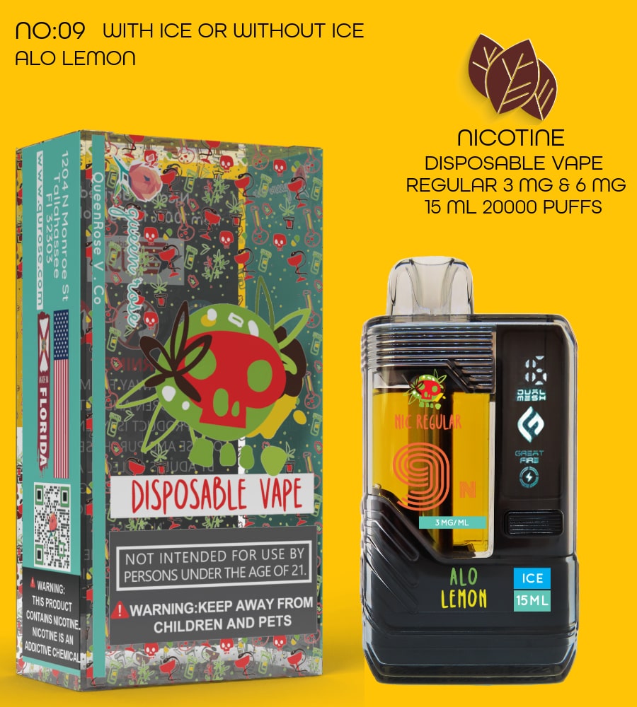 ALO LEMON  20000 PUFFS VAPE NICOTINE REGULAR WITH ICE OR WITHOUT ICE 15 ML NO:09