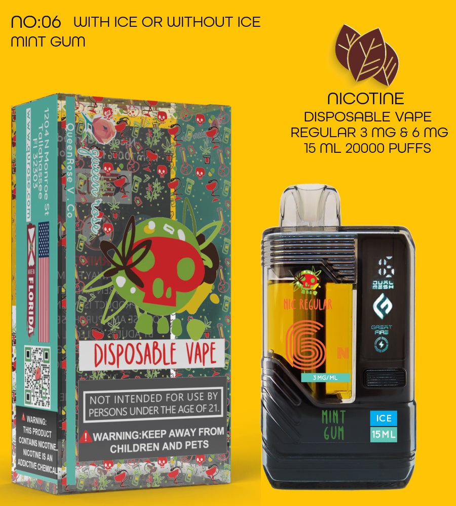 MINT GUM  20000 PUFFS VAPE NICOTINE REGULAR WITH ICE OR WITHOUT ICE 15 ML NO:06