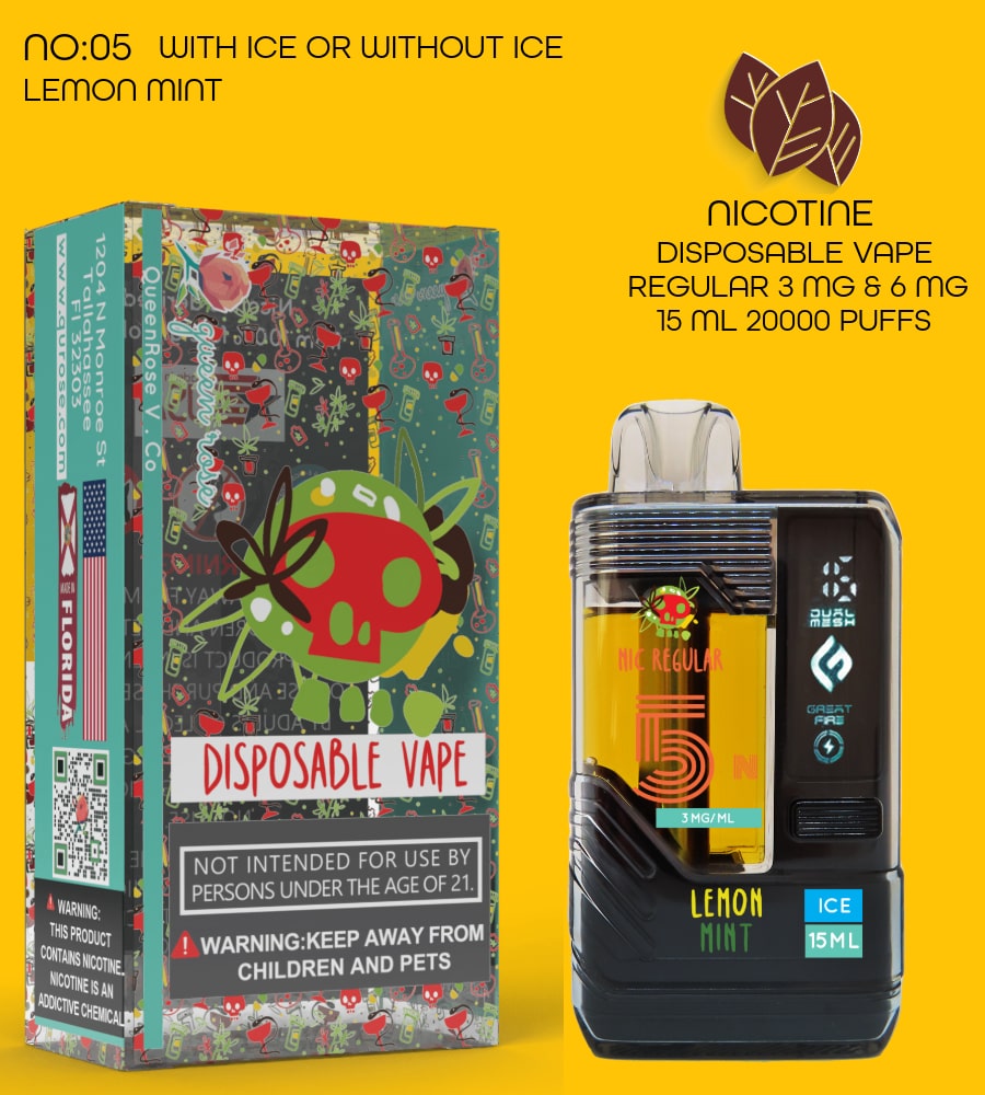 LEMON MINT  20000 PUFFS VAPE NICOTINE REGULAR WITH ICE OR WITHOUT ICE 15 ML NO:05
