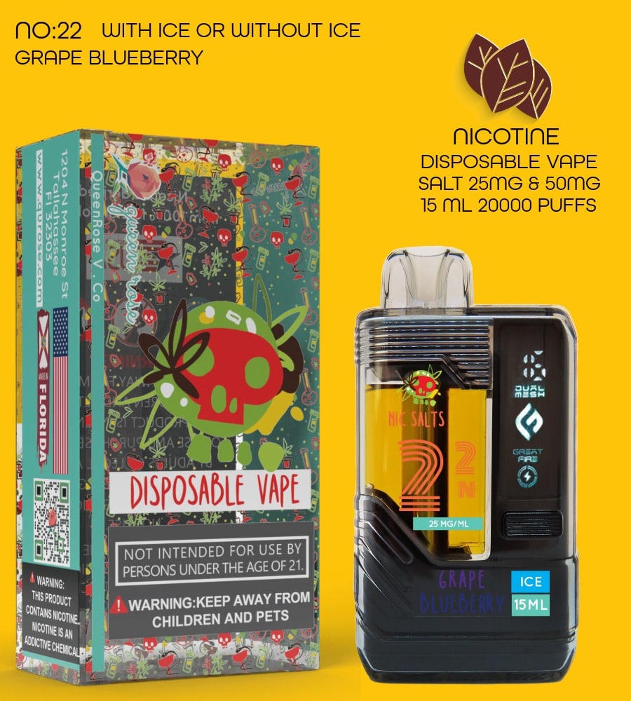GRAPE BLUEBERRY 20000 PUFFS VAPE NICOTINE SALT WITH ICE OR WITHOUT ICE 15 ML NO:22