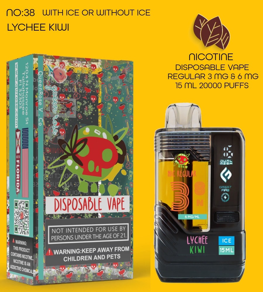 LYCHEE KIWI  20000 PUFFS VAPE NICOTINE REGULAR WITH ICE OR WITHOUT ICE 15 ML NO:38