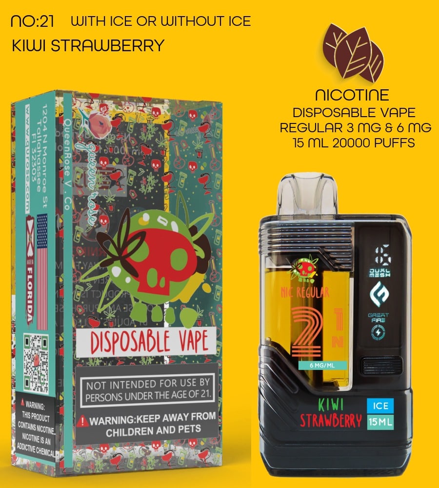 KIWI STRAWBERRY  20000 PUFFS VAPE NICOTINE REGULAR WITH ICE OR WITHOUT ICE 15 ML NO:21