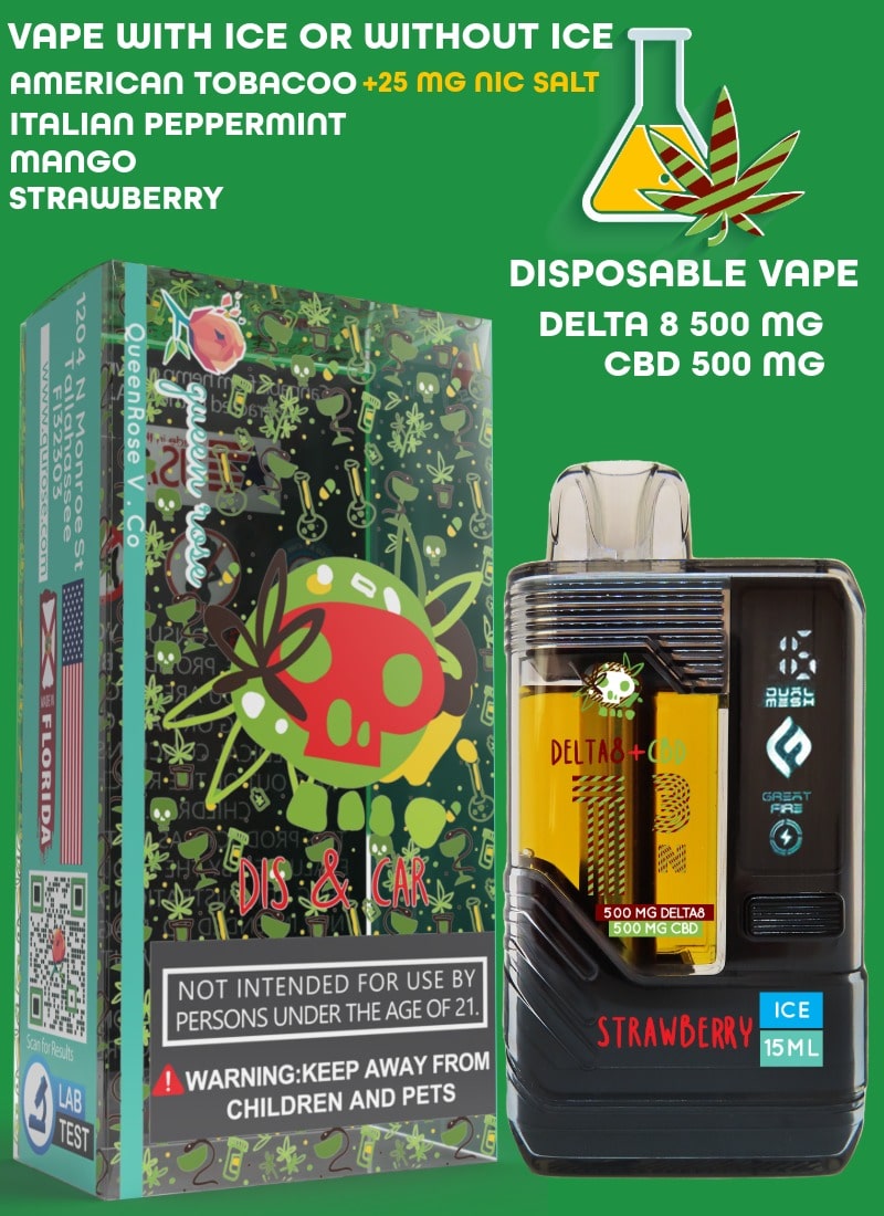 WATER-BASED VAPE DELTA8 (500 MG) + CBD (500 MG) 20000 PUFFS WITH ICE OR WITHOUT ICE 15 ML