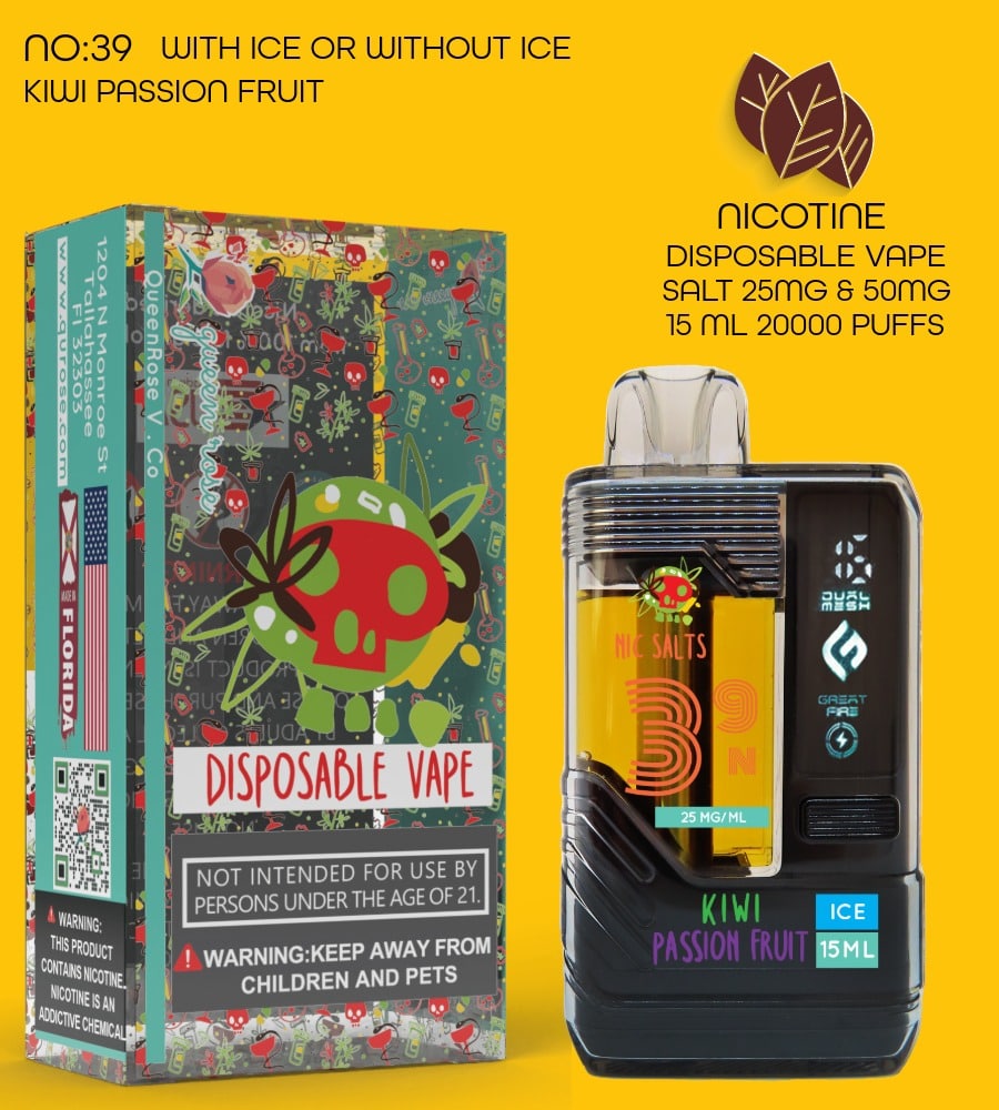 KIWI PASSION FRUIT 20000 PUFFS VAPE NICOTINE SALT WITH ICE OR WITHOUT ICE 15 ML NO:39